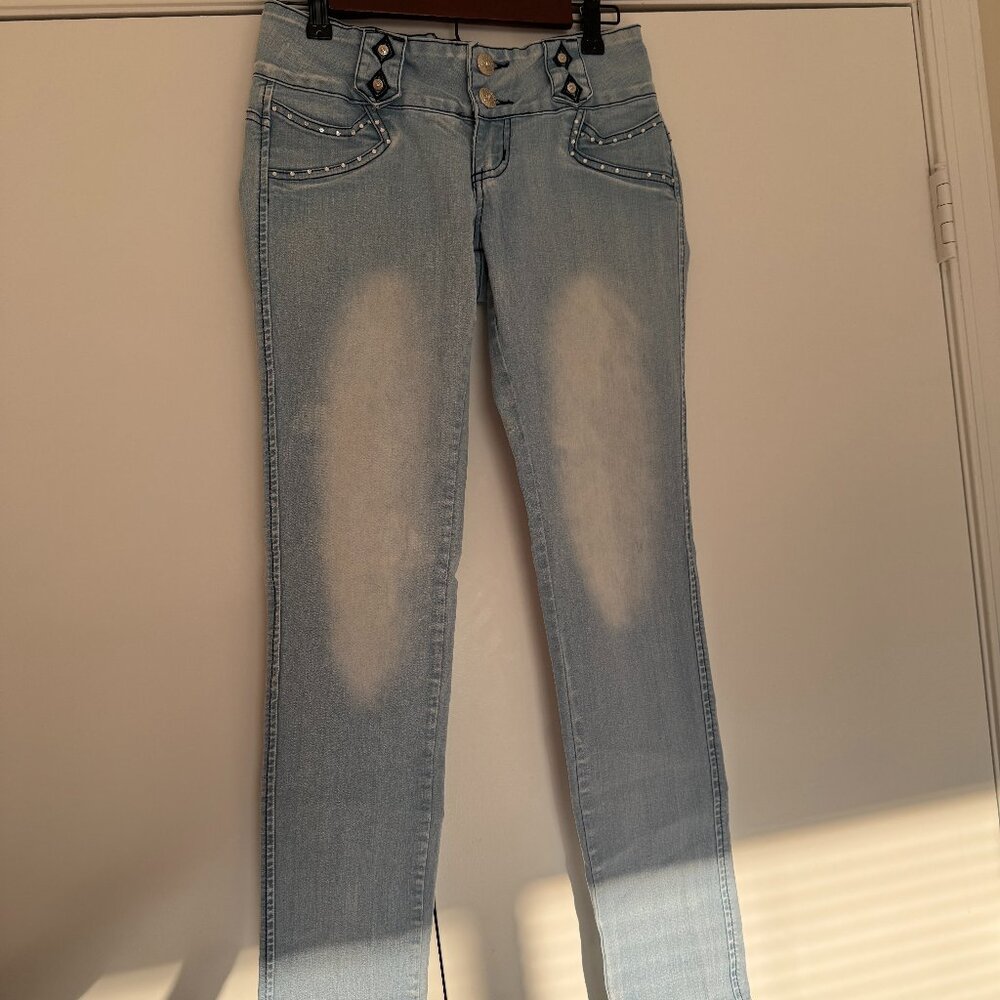 Diva Star Women's Light Wash Jeans Y2K Size 3 Zipper Pockets